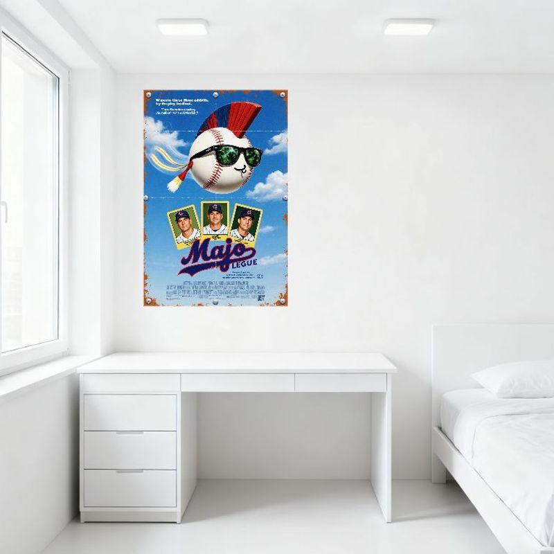 Mojo League (Major League Parody) Vintage Metal Tin Sign, Anthropomorphic Baseball Character with Red Mohawk, Yellow Cards Men U