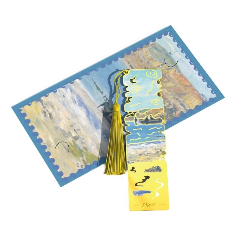 Oil Painting Metal Bookmarks with Tassels Book Page Marker Hollowed Flower Engraved Bookmarks Gifting for Book Lover