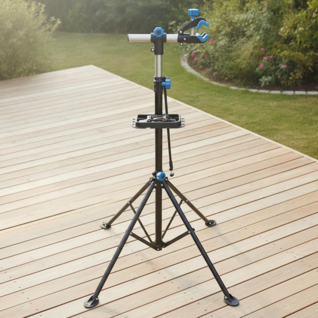 Two-Wheeled Vehicle Repair Stand Featuring Clamp Floor-Standing Bike Workstand