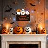 Spooky Theme Venue Decor Halloween Ghost Door Sign, Cute Ghosts Wooden Hanging Wreath, Rustic Happy Trick or Treat Sign Welcome for Home Wall