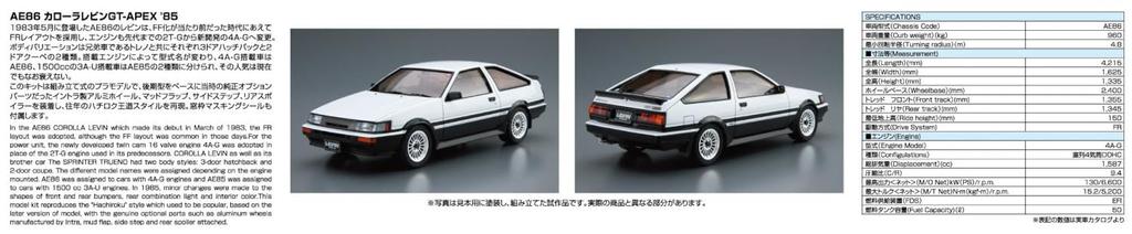Aoshima Bunka Kyozai The Model Car Series Toyota AE86 Corolla Levin Plastic Model 1/24 No.17 GT-APEX '85 (Automobile)