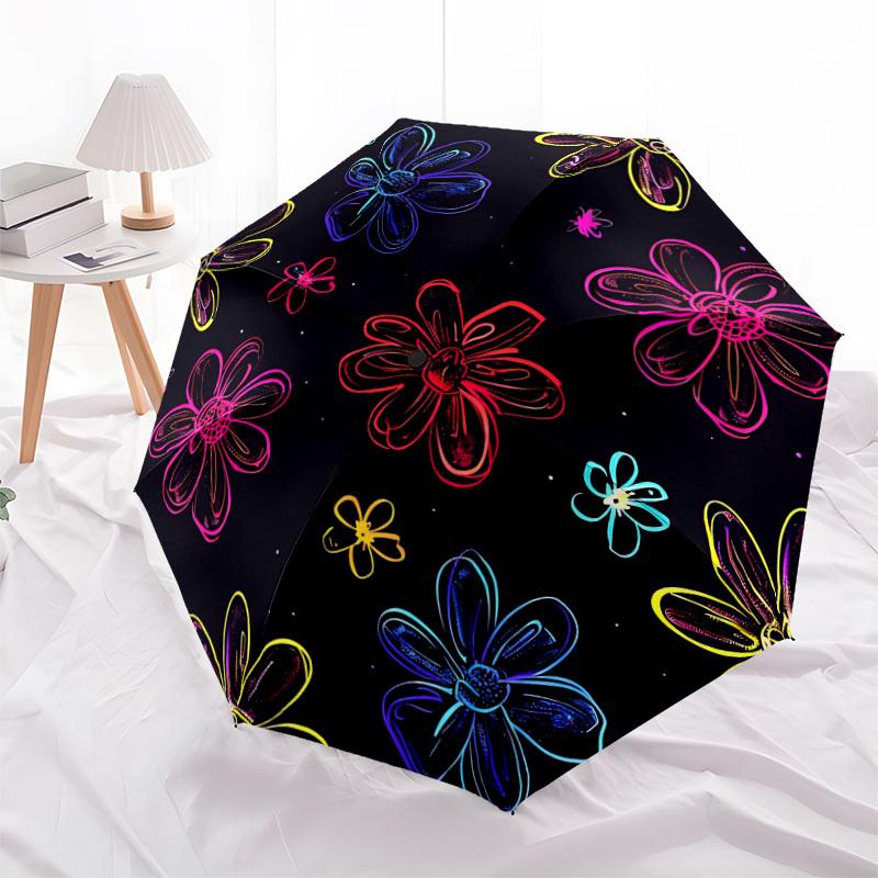 1 Stück Kreis-Regenschirm mit Blumenmuster, automatisch faltbar, 8-Speichen-Eisenrahmen, lässiges Outdoor-Accessoire für Geburtstags- und Festivalgeschenke yy251128199
