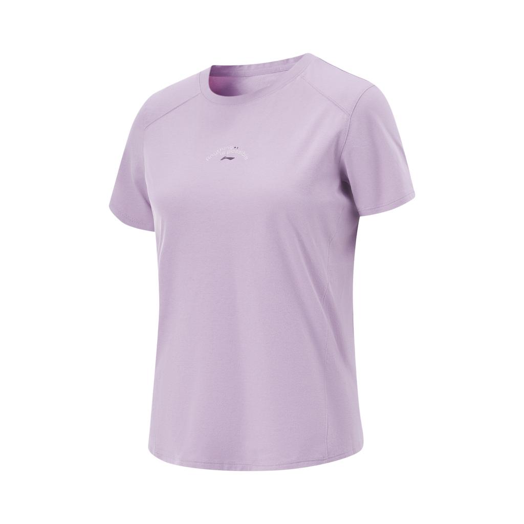 Li-Ning Comfortable Casual Simple Quick-Dry Letter Round Neck Pullover Short Sleeve T-Shirt Women T-Shirts Twilight-Purple ATSV140-4