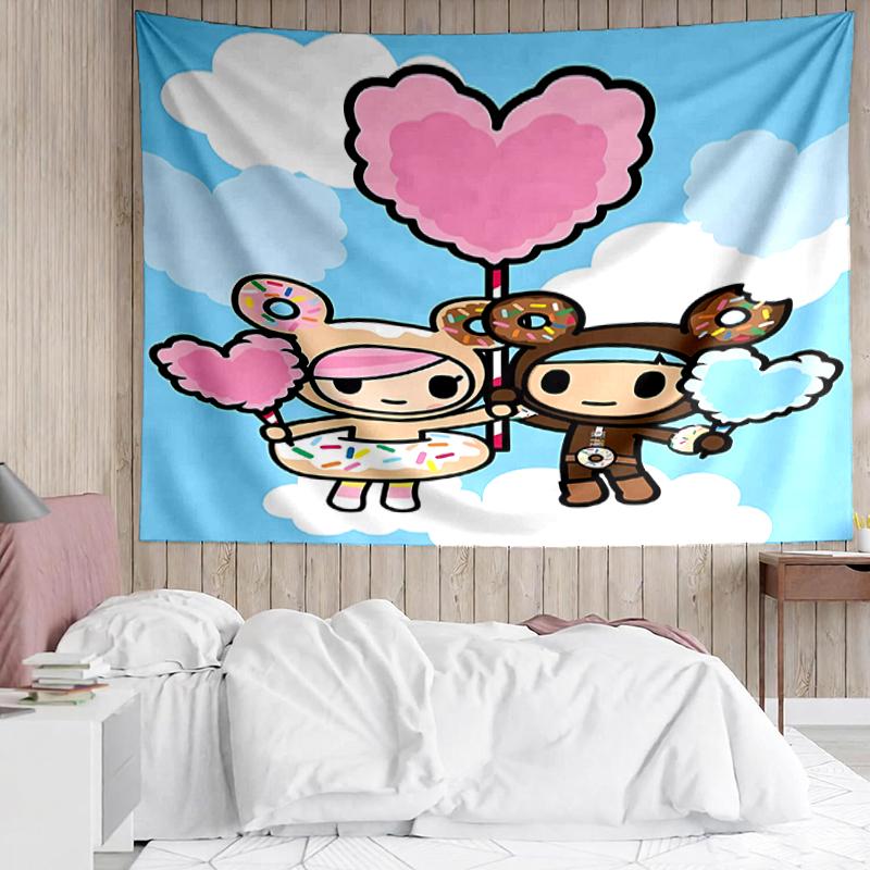 Tokidoki Print Tapestry, Backdrop, Easy Setup, Ideal for Bedroom, Office & Living Room, with Aesthetic Wall Hanging Decor.