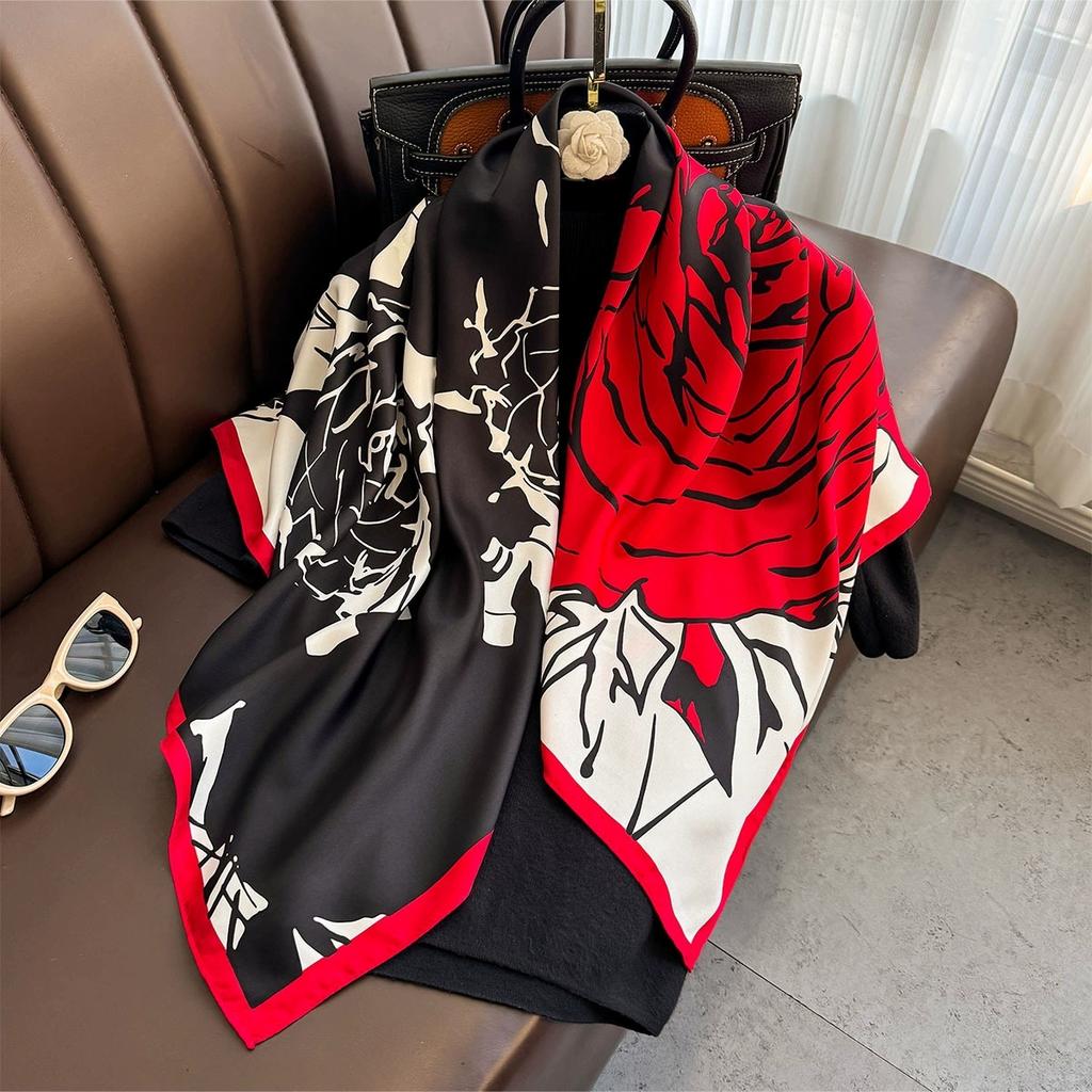 90x90cm Retro Flower Handkerchief Scarf For Women Small Shawl Scarfs Female Square Headband Bandana Head Scarves