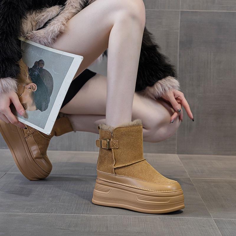 Muffin ice boots with fleece to keep warm and increase height New winter small thick-soled cotton boots