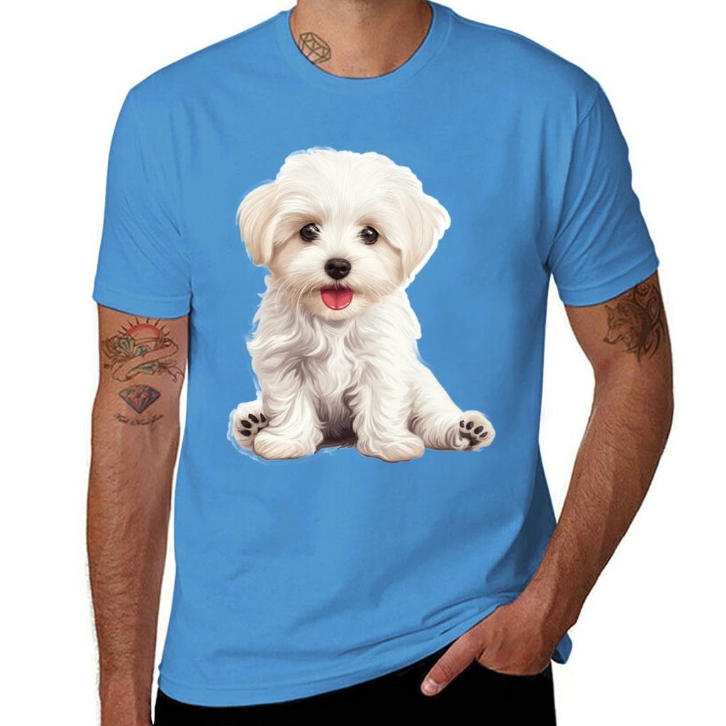 Adorable Maltese Love. T-Shirt Anime Clothes Summer Top Men's Cotton T-shirt