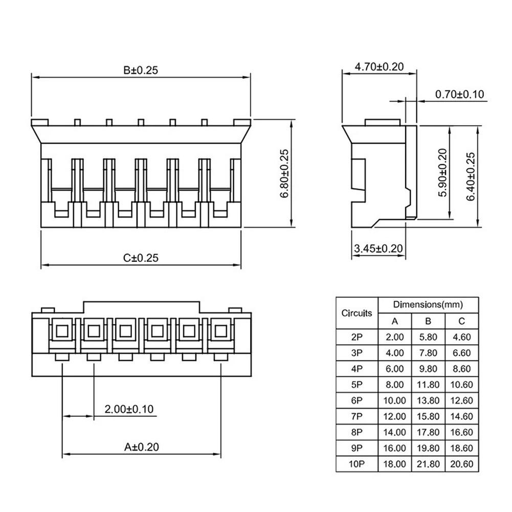 PH2.0mm Pitch Terminal Wire Harness Connector Cable 26AWG Wire With Socket 2P To 10P Multiple Circuit For Electronic Application