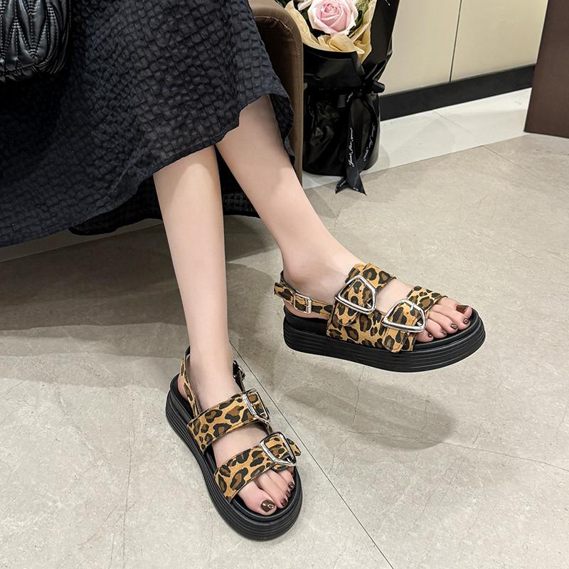 Fashion 2025 Brand Ladies Shoes Open Toe Women's Sandals Fashion Leopard Print Casual Summer Plus Size Comfortable Rome Flat Sandals