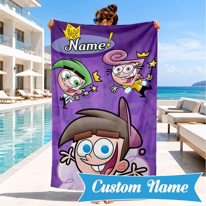 Custom Name Friendship Adventures OddParents Beach Towel Microfiber Beach Towel, Lightweight and Quick-Dry, for Summer Travel, Swimming Pool Gift