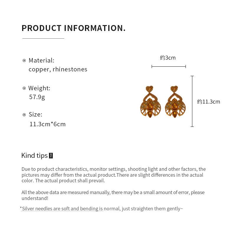 Eingelegte Strass Herzförmige Ohrringe für Damen Übertriebene Hängeohrringe Retro Leichter Luxus Temperament Hochzeit Braut Zirkon