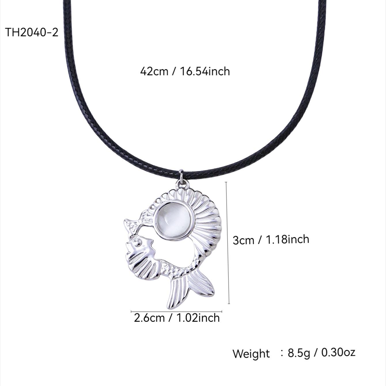 

Beach Exaggerated Personalized Charm Stainless Steel 18K Gold Plated With Cat S Eye Stone Double Fish Pendant Necklace For Women