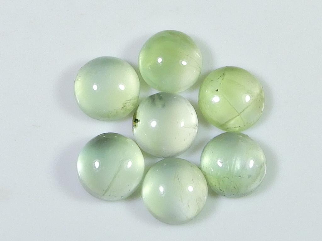 13Cts. Natural Green Prehnite Round Cabochon Loose Gemstone 7Pcs Lot 7X7MM RQ-1948
