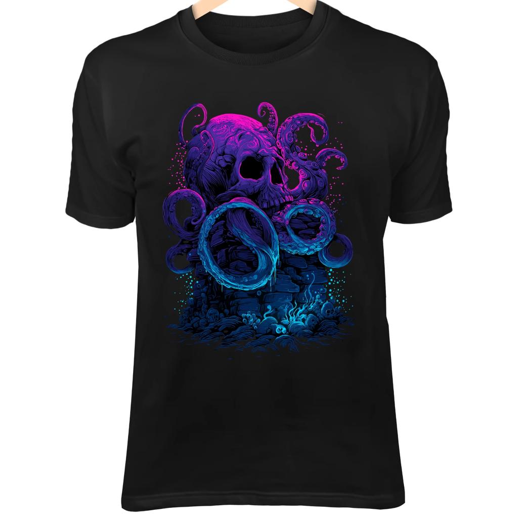 Kraken Skull III Shirt - Fluorescent Tentacles and Ink Drift Art
