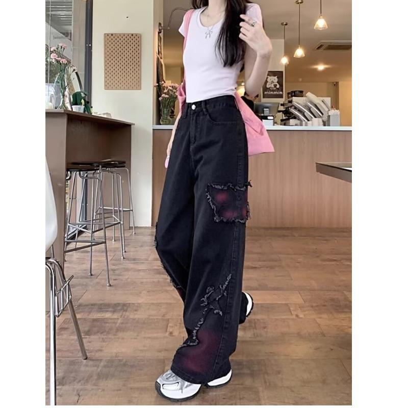 

Женские джинсы с широкими штанинами, на флисовой подкладке, с аппликацией в виде бабочки тай-дай, для осени/зимы S