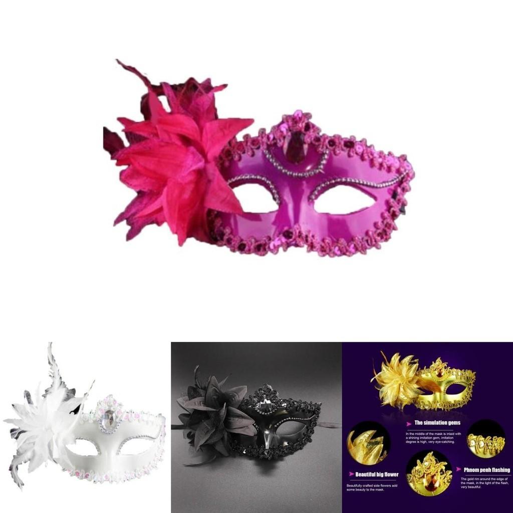 Elegante Maschera di Pizzo per Mascherata con Fiori di Strass per Costumi di Halloween da Donna