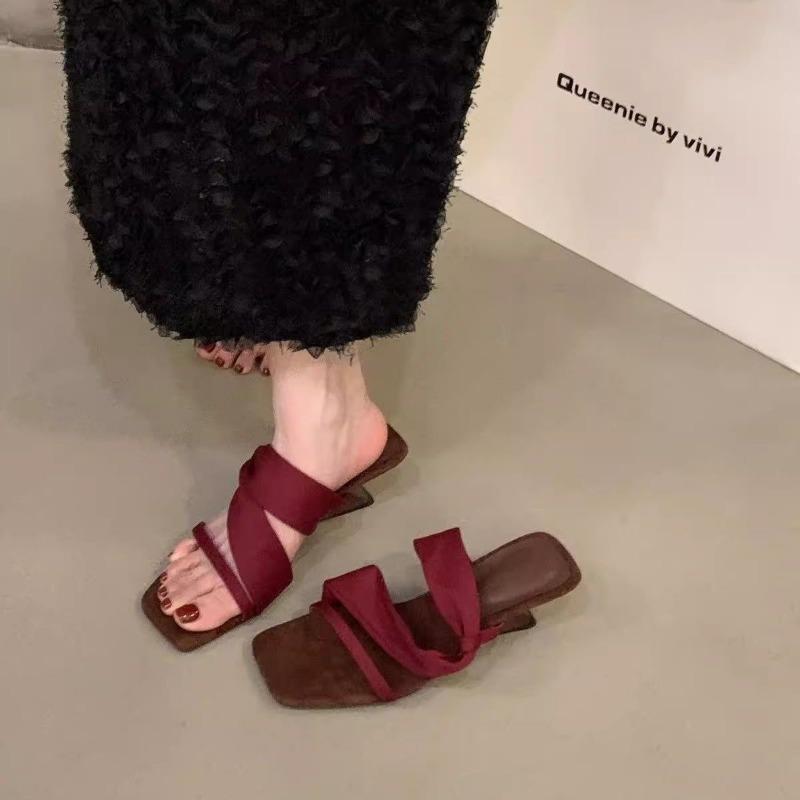 Special-shaped high heels temperament square head cool slippers women's summer new versatile height-increasing one-word slippers