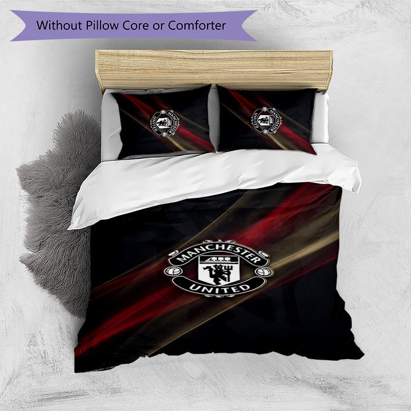 Set Lenzuola Manchester United FC Stampato 3 Pezzi Copripiumino Traspirante con Federe Biancheria da Letto Decorativa per Camera da Letto Casa