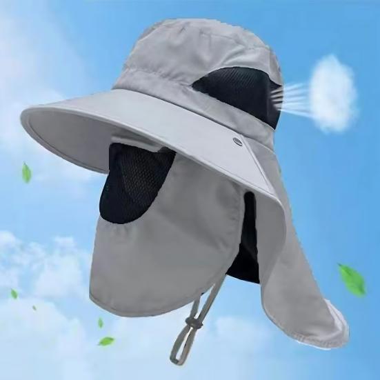 Lightweight Summer Hat Breathable Mesh Bucket Hat 360-Degree Sunshade Fisherman with Detachable Face