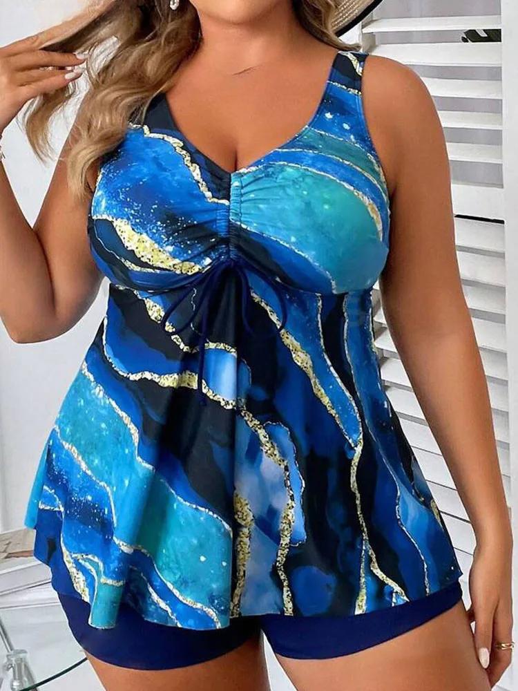 Damen Tankini Set in Übergröße mit Hoher Taille und Träger-Design