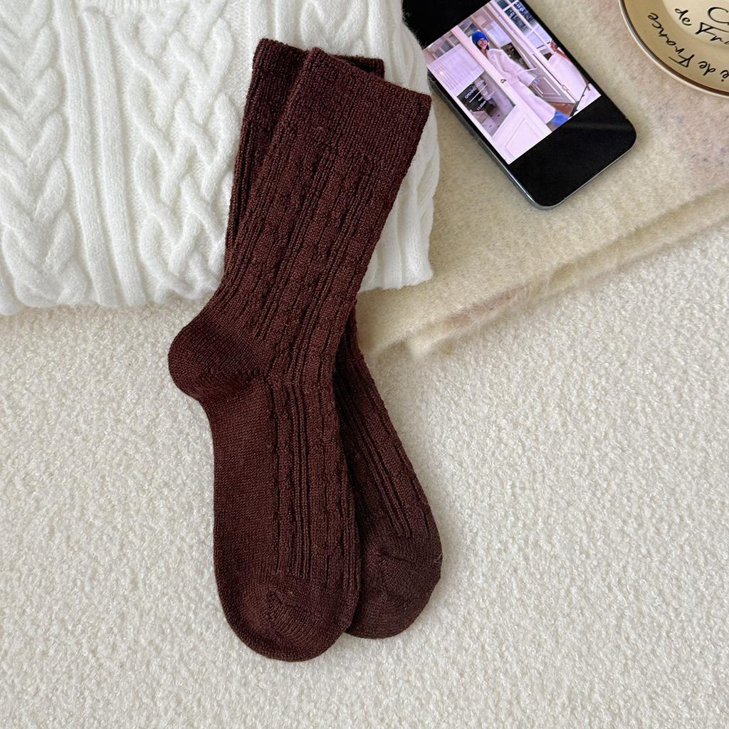 91% Wool Socks Women'S Autumn And Winter Thickened Warm Medium Tube Socks Day Solid Color Versatile Stacking Socks Women'S Socks