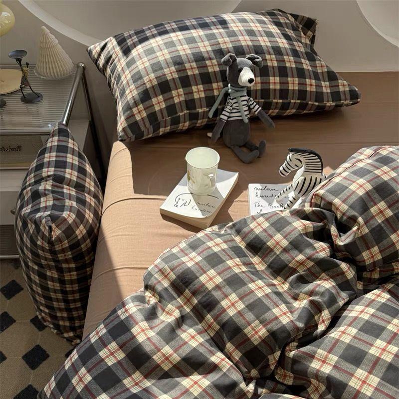 

Class A Maternal Infant Grade Lattice Soft Washed Cotton 4-Pcs Set Quilt Cover Bed Sheet Student Dormitory 3-Pcs Bedding 0.9m bed sheet 3pc150x200