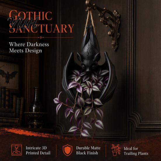 Unique Plant Vessel for Vines Hanging Bat Pot, Gothic Planter Flowers & Vines, Black Large Water Storage Flower Pot Decor, Garden Balcony Patio Window