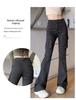 Women's Gray Micro-Flare High-Waisted Cargo Pants, 2025 Spring/Summer Collection - Slimming Multi-Pocket, Floor-Length