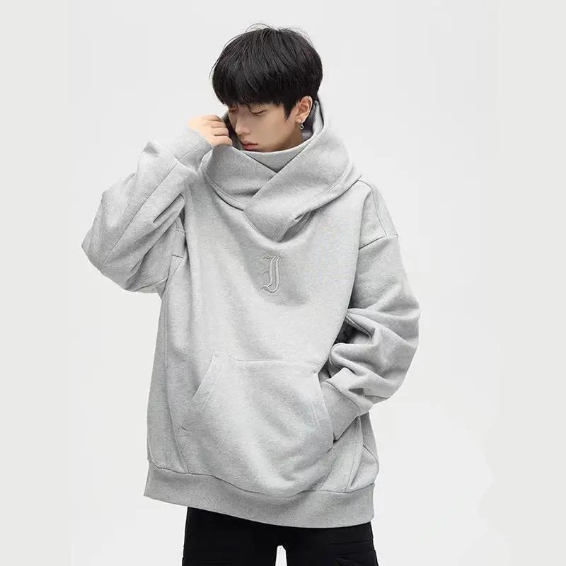Felpe con cappuccio a collo alto streetwear autunnale ninja per uomo ricamate con lettere felpe hip hop alla moda felpa vintage in pile