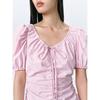 PEACEBIRD Women's French Ruched Waist Bubble Sleeve V-neck A-line Dress
