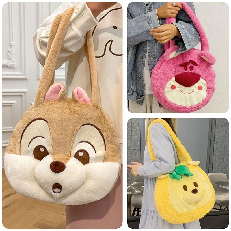 Pineapple Pup And Strawberry Bear Plush Cartoon Shoulder Bag Large Capacity Tote For Everyday Use