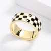 Klassischer Ring für Frauen, Tropfenöl, Schwarz-Weiß-Karo-Ring, Hochzeit, Brautschmuck, Fingerring, Party-Schmuck, Ring, Party-Schmuck, handgefertigter Emaille-Ring