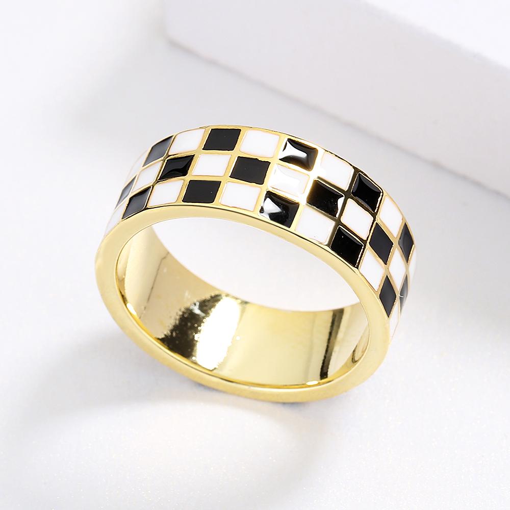 Klassischer Ring für Frauen, Tropfenöl, Schwarz-Weiß-Karo-Ring, Hochzeit, Brautschmuck, Fingerring, Party-Schmuck, Ring, Party-Schmuck, handgefertigter Emaille-Ring