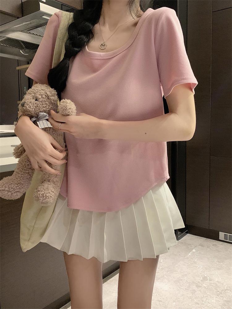 Plus Size Women's Summer Slimming Irregular Short Sleeve T-shirt - Loose, Stylish Belly Covering Top