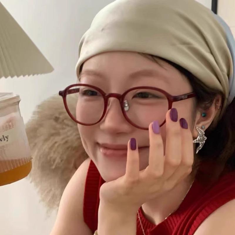 Ultra Light Anti-Blue Light Glasses Red Round Frame Fashion Plain Glasses Can Be Matched With Prescription Myopia