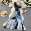 Commute Sleeveless Printed Dress Women Spring New High Waist Slim A Line Long Dress Luxury Design Sense