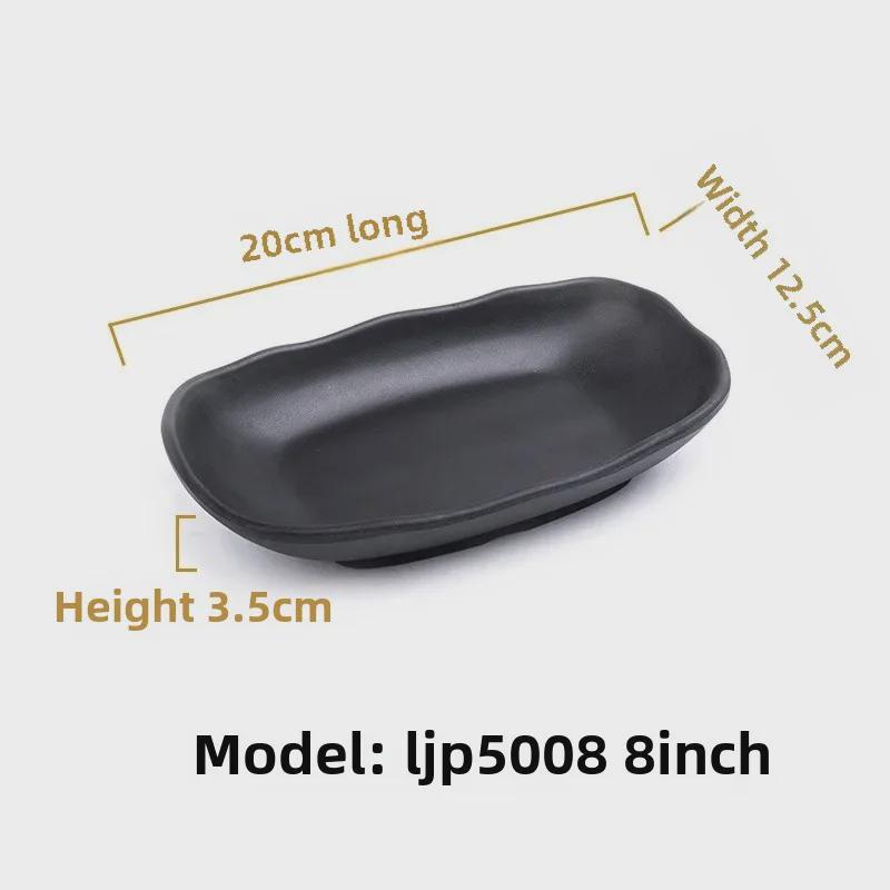 Melamine Black Tableware: Imitation Porcelain Plate for Cold Dishes, BBQ, Hot Pot, and Commercial Use.