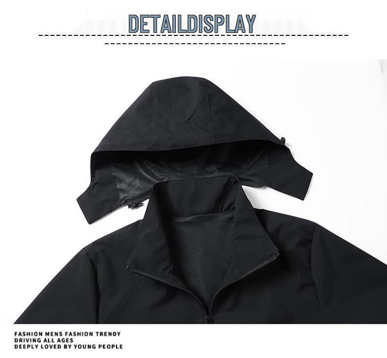 Men's Color Block Hooded Windbreaker: Waterproof, Detachable Hood, Ideal for Spring-Autumn Mountaineering.