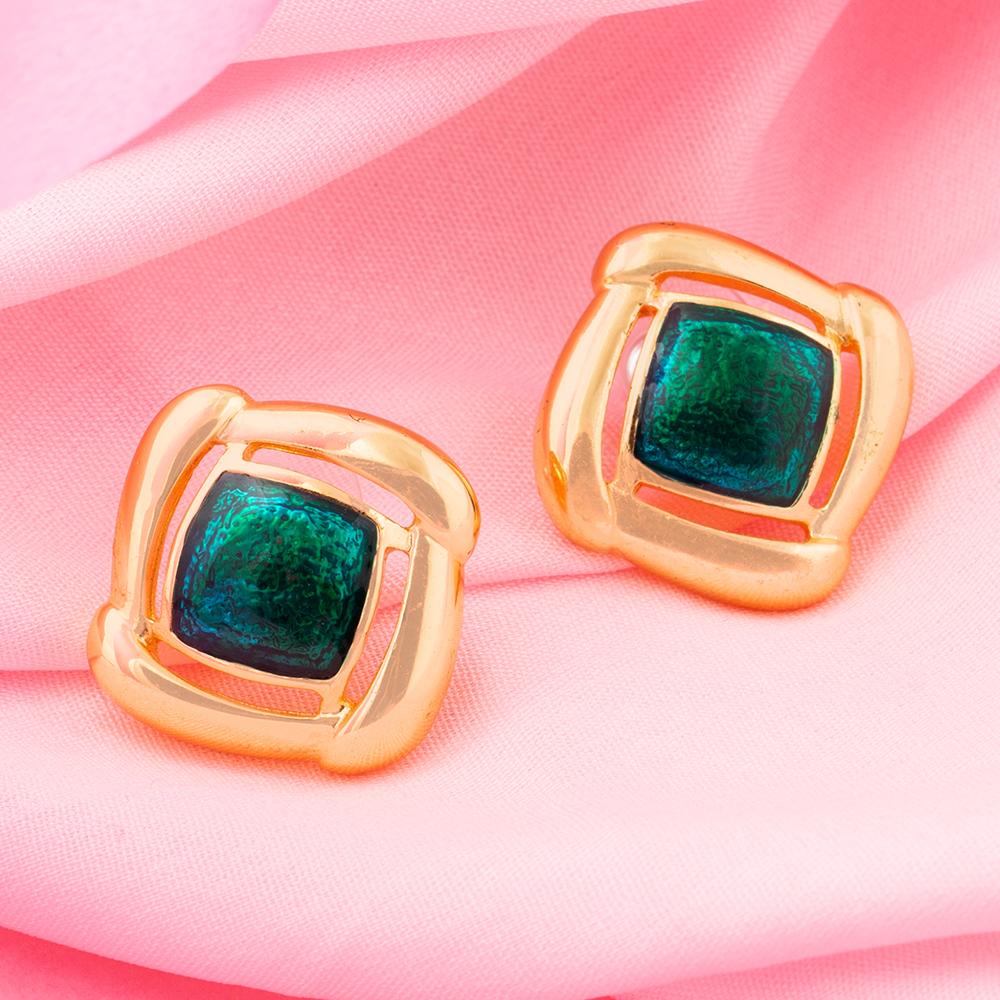 

Красивые позолоченные серьги-гвоздики Estele с зеленой эмалью для женщин