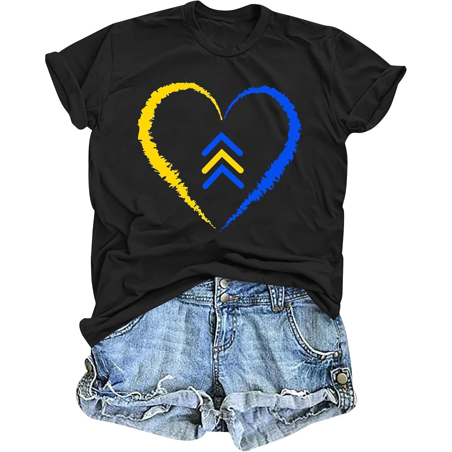 

Down Syndrome Awareness Shirts Women World Down Syndrome Day Tshirt Love Heart Ribbon Graphic Tee Tops XXXXXL чорний