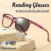 Unisex New Fashion Photochromic Reading Glasses Fashionable Floral Frame High-definition Anti-blue Light Presbyopia Glasses +4.0