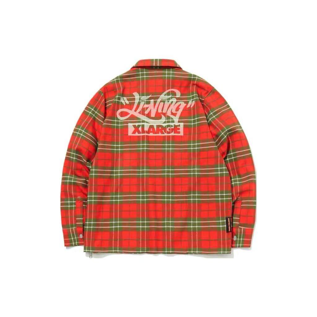 Li Ning X Xlarge Plaid Loose Casual Single-Breasted Long Sleeve Shirt Men Shirts Flame-Orange AFDQ879-2