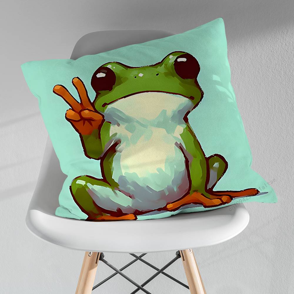 Cute Cartoon Art Frog Various Sizes Square Pillow Case For Car Home Bedchamber Decor Birthday Gift