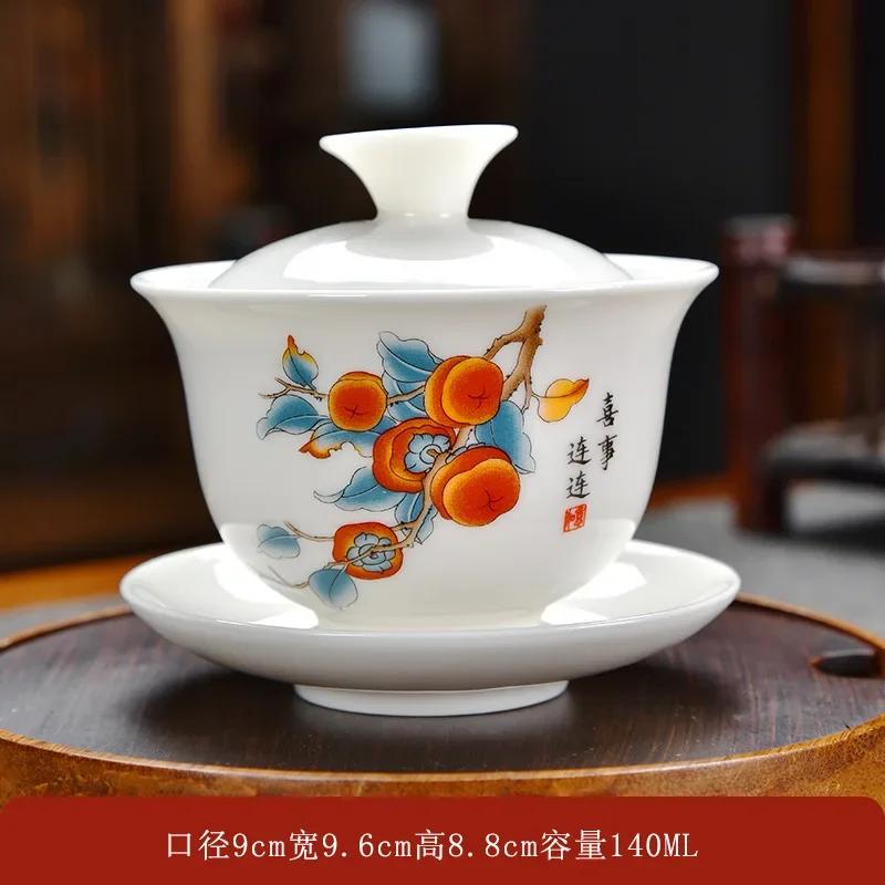 Ceramic Tea Tureen Lid Bowl Saucer Handmade Teaware Chinese Home Decor Kung Fu Porcelanas Tea Cup Sancai Gaiwan Tea Cups