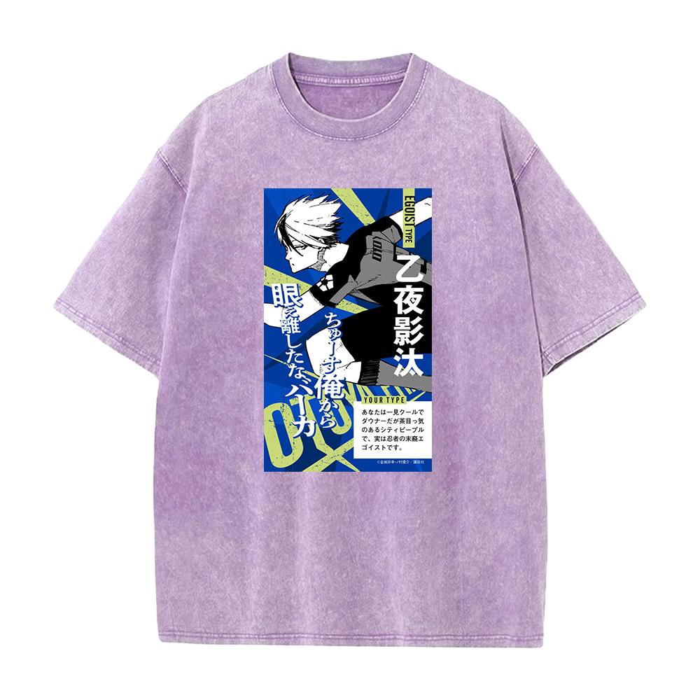BLUE LOCK Anime Clothing Eita Otoya Print Washed T-shirt Men High Quality Tshirts Casual Cotton Tee Harajuku Male T Shirt