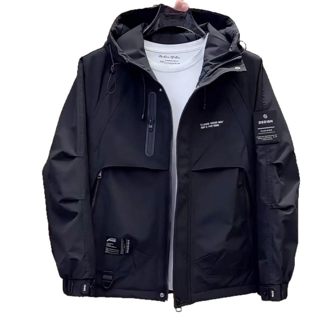 Men's 2025 Winter Hooded Jacket: Spring/Autumn Workwear, Padded, Thickened, Windproof Cotton Coat, Trendy Style.
