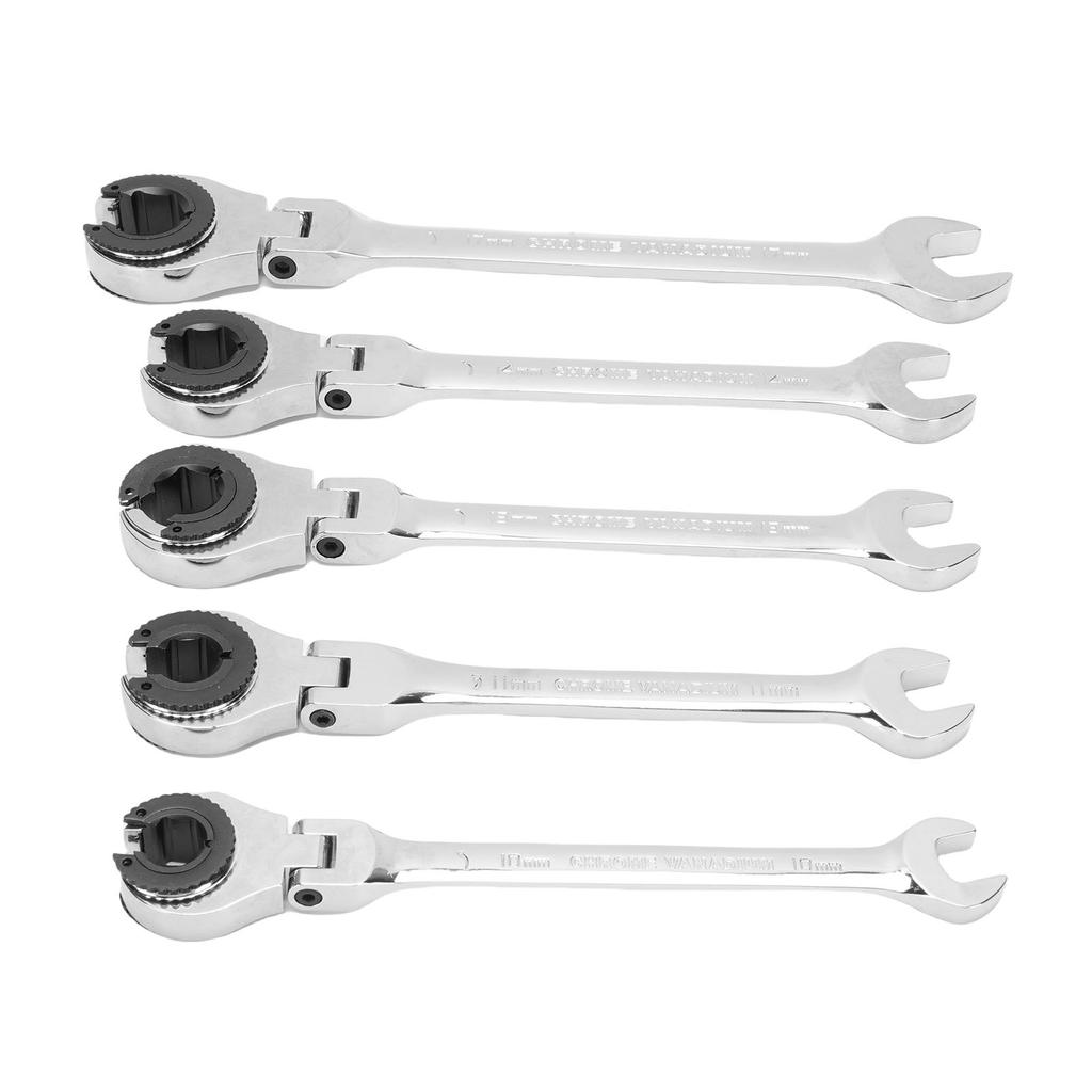 5PCS Double End Open Wrenches Flexible Head Ratchet Wrench Set for Air Conditioning Brake Line 10mm 11mm 13mm 14mm 17mm