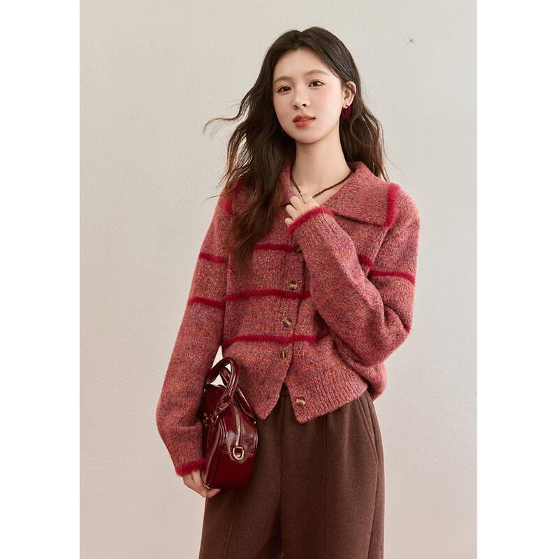 Mishow Women s Striped Lapel Knit Cardigan S