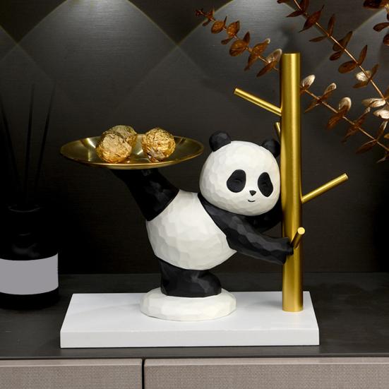 Taca do przechowywania kluczy Panda Żywica Taca do przechowywania posągów Pandy Dekoracyjna taca do przechowywania Pandy Dekoracja stołu domowego do salonu, biura, gabinetu