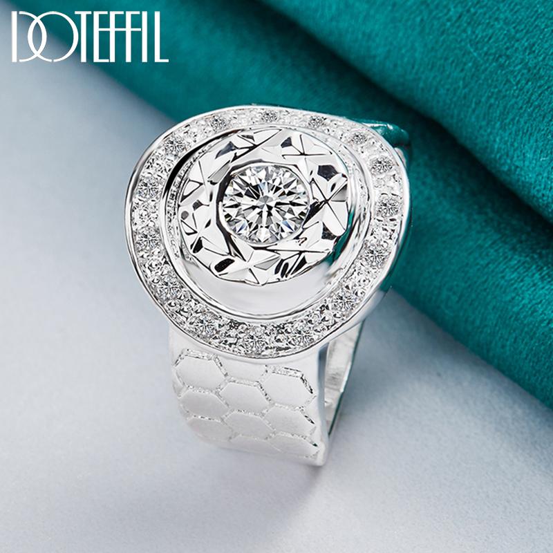 925 Sterling Silver Round AAA Zircon Ring, Fashionable Wedding Jewelry
